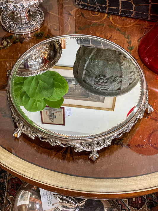 Antique Victorian Silver Plated Marble Claw Footed Plateau Mirrored Tray