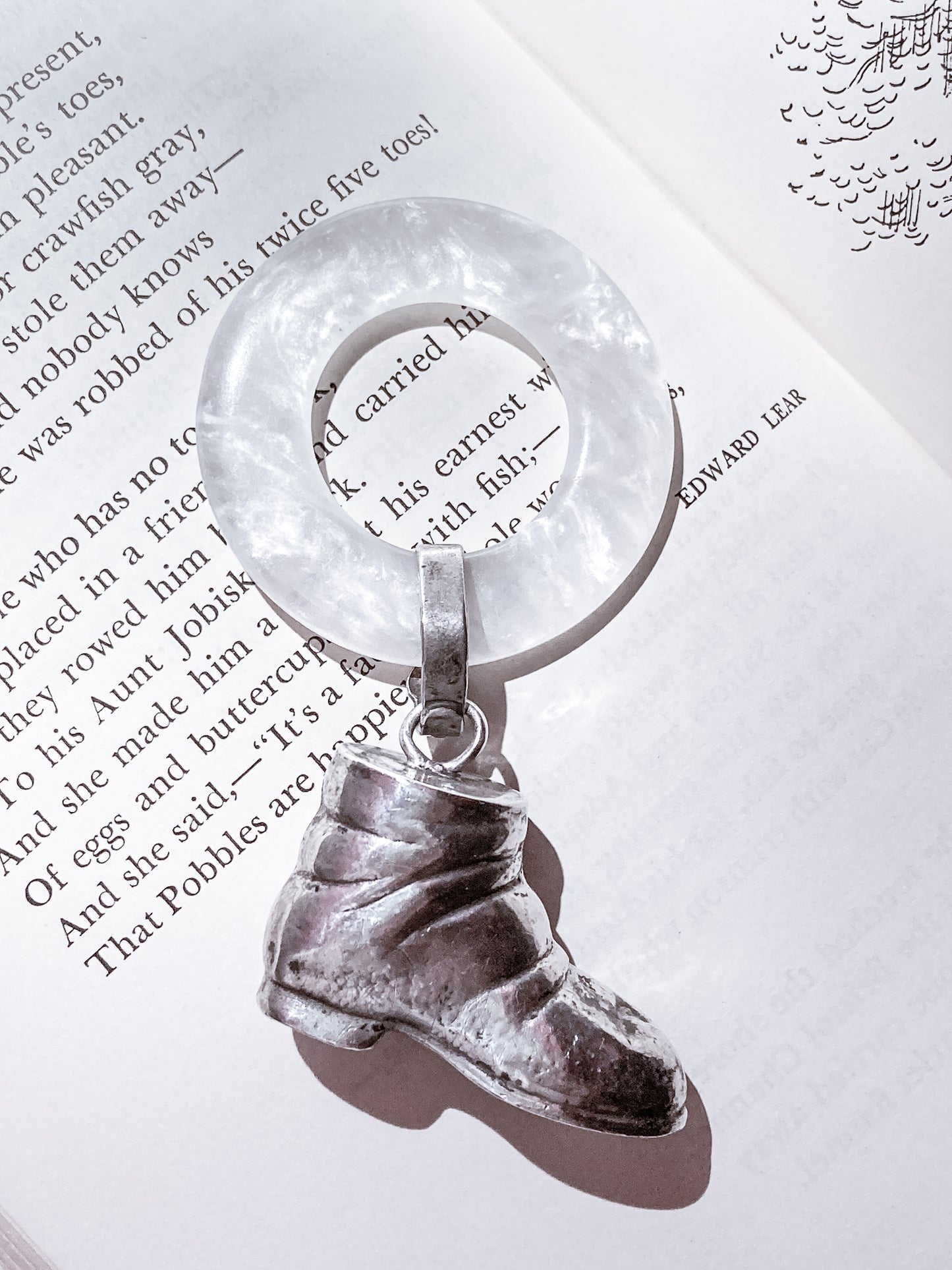Antique Victorian Sterling Silver Baby Shoe Mother of Pearl Rattle on page