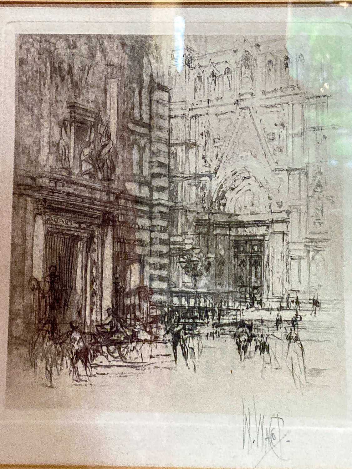 Antique William Walcott (1874-1943) Etching Baptistry Florence Framed Print