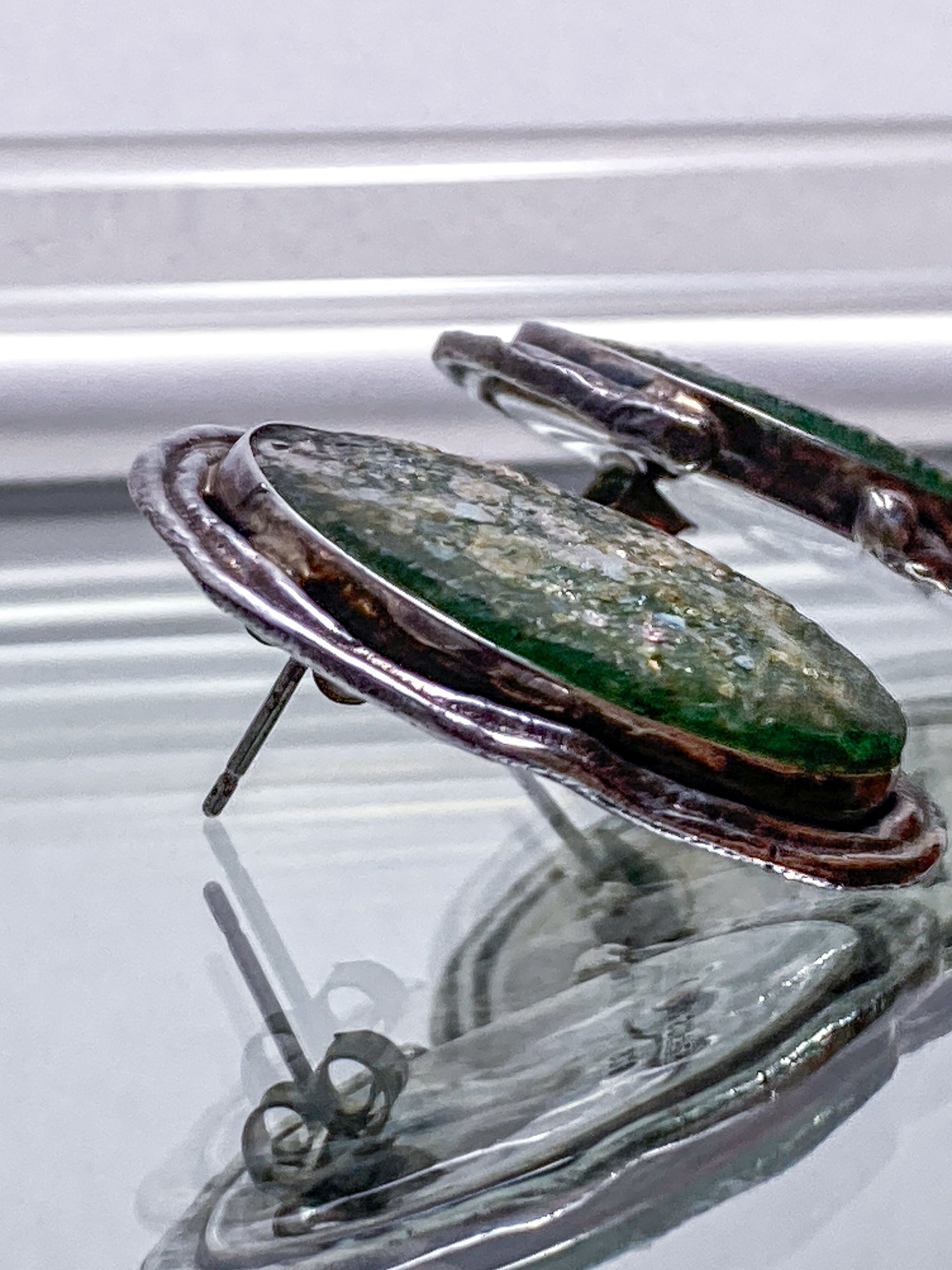 Artisan Avi Soffer Roman Glass Sterling Silver Post Earrings Brooch Pendant Set