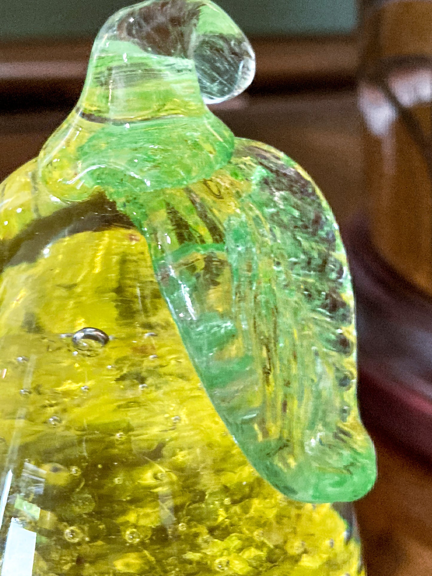 Colorful Unsigned Blown Bubble Glass Yellow Pear Fruit Paperweight