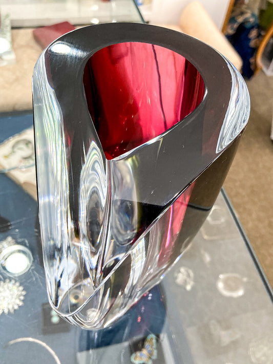 Modern 2000's Kosta Boda Goran Warff Wine Red Mirage Heavy Glass Vase