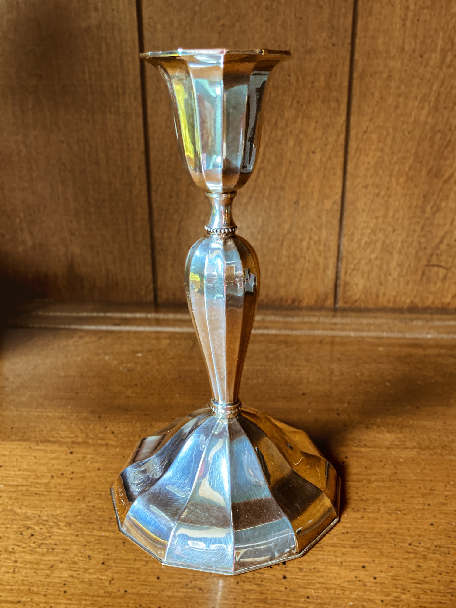 Elegant Vintage 1956 Finnish Sterling Silver Monogramed Candlestick