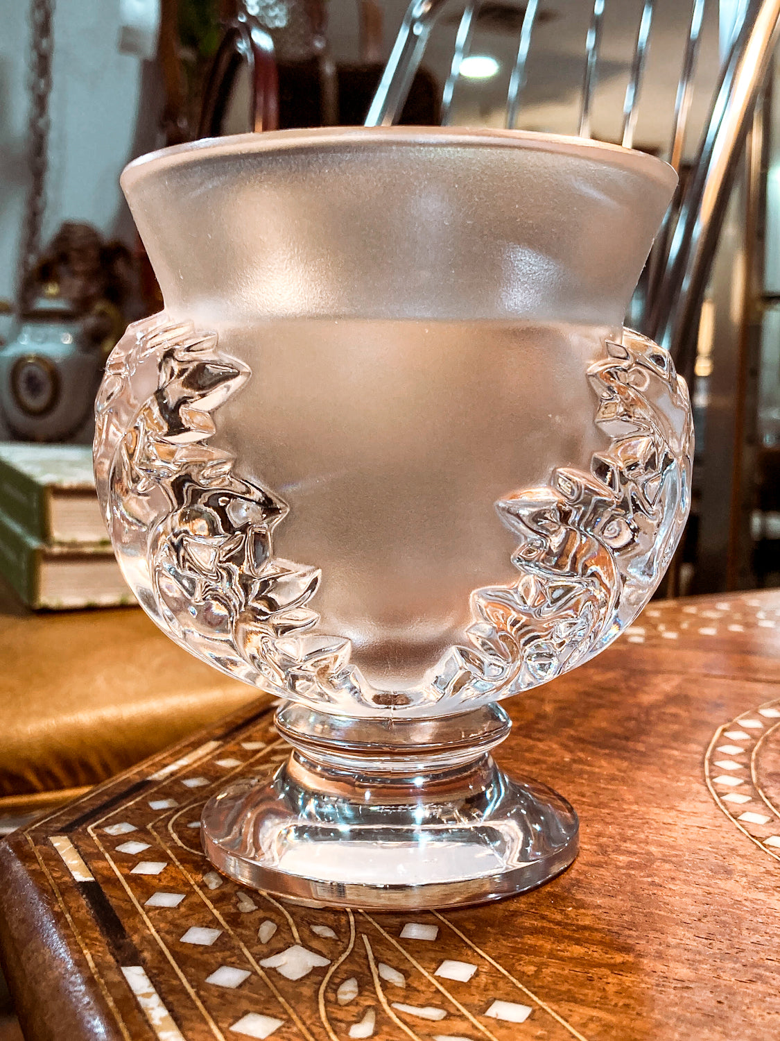 Lalique Clear Frosted Crystal Acanthus Leaf St. Cloud Flared Footed Vase
