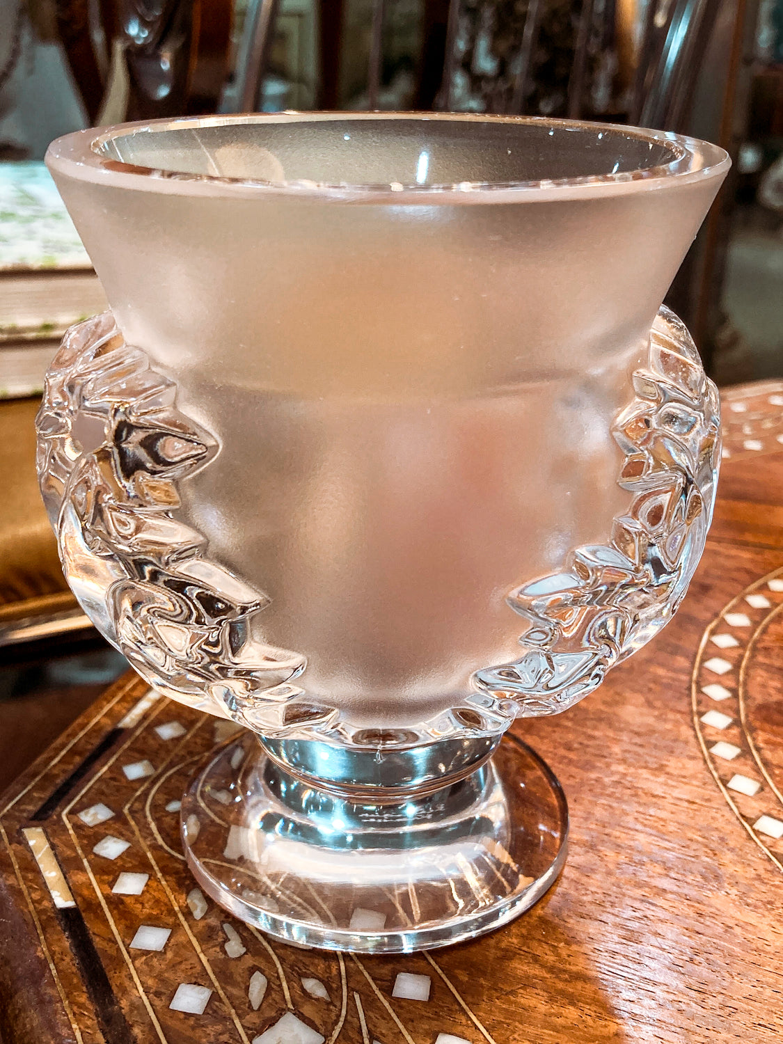Lalique Clear Frosted Crystal Acanthus Leaf St. Cloud Flared Footed Vase