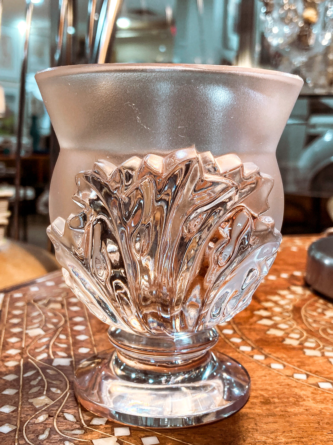 Lalique Clear Frosted Crystal Acanthus Leaf St. Cloud Flared Footed Vase