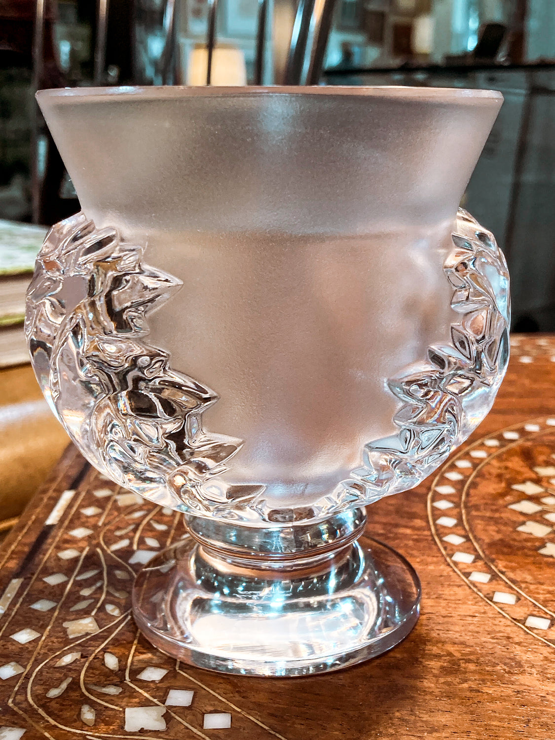Lalique Clear Frosted Crystal Acanthus Leaf St. Cloud Flared Footed Vase