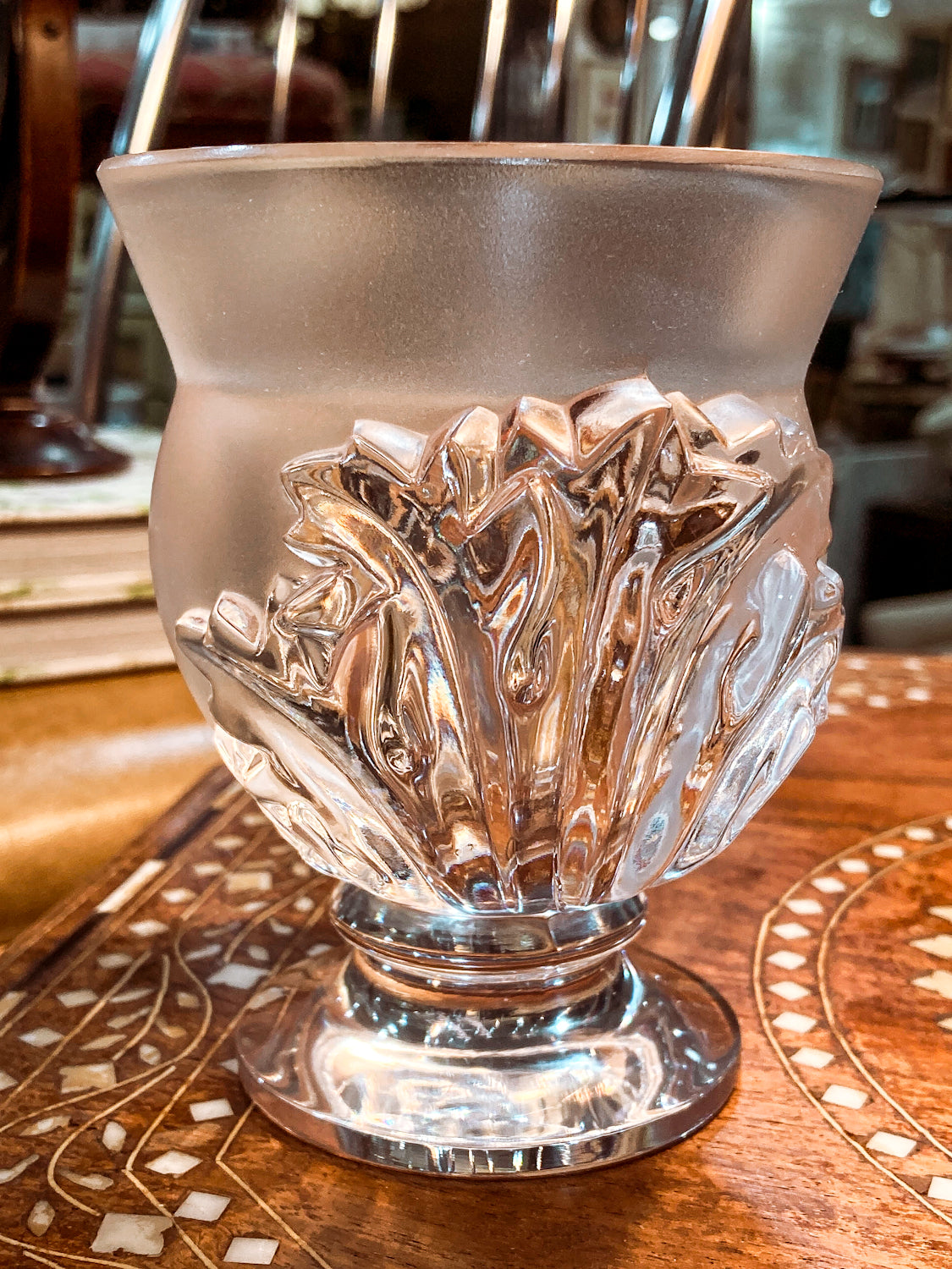 Lalique Clear Frosted Crystal Acanthus Leaf St. Cloud Flared Footed Vase