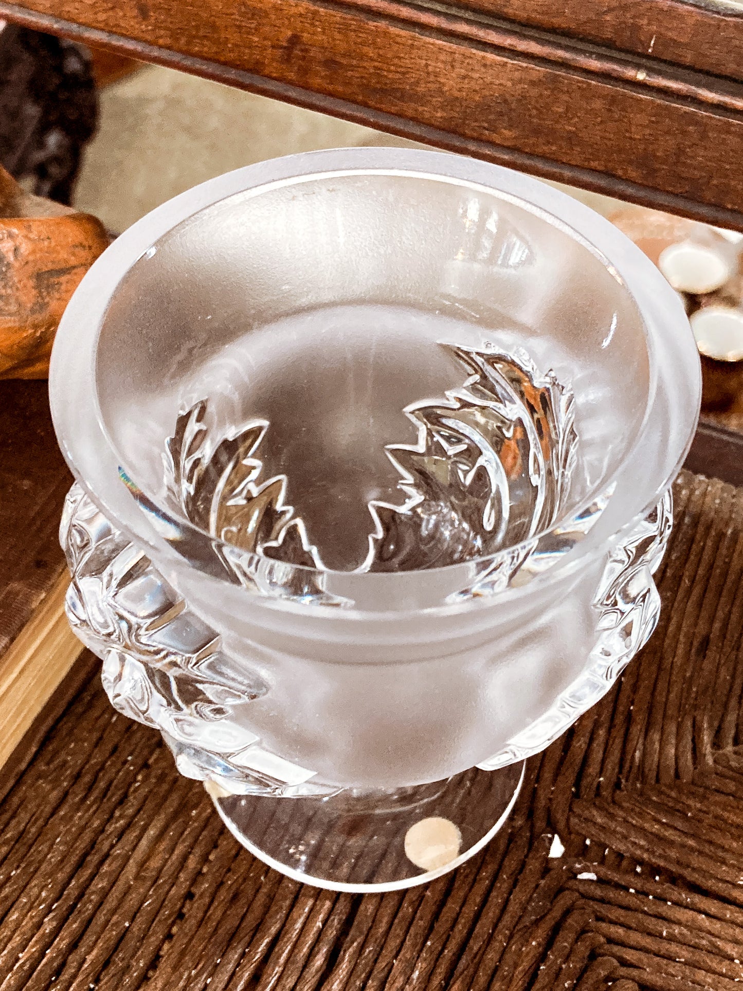 Lalique Clear Frosted Crystal Acanthus Leaf St. Cloud Flared Footed Vase