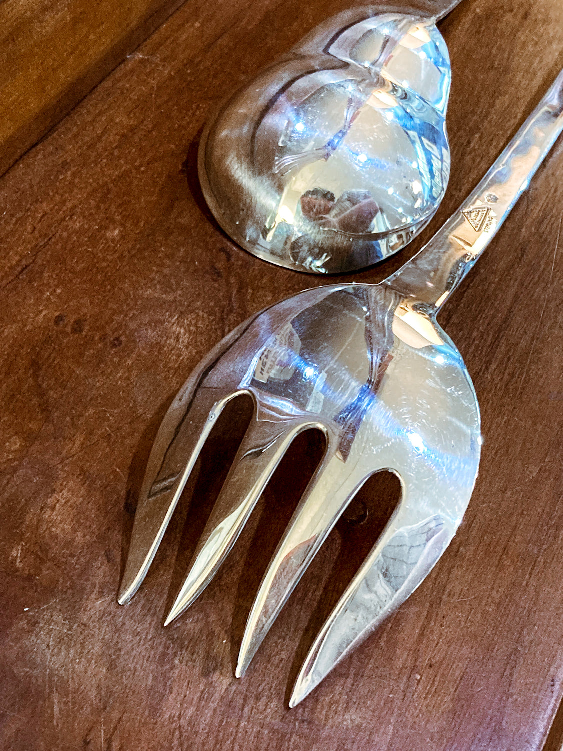 Pair Vintage MCM F. Ramirez Sterling Silver Blossom Handle Salad Fork Spoon Set