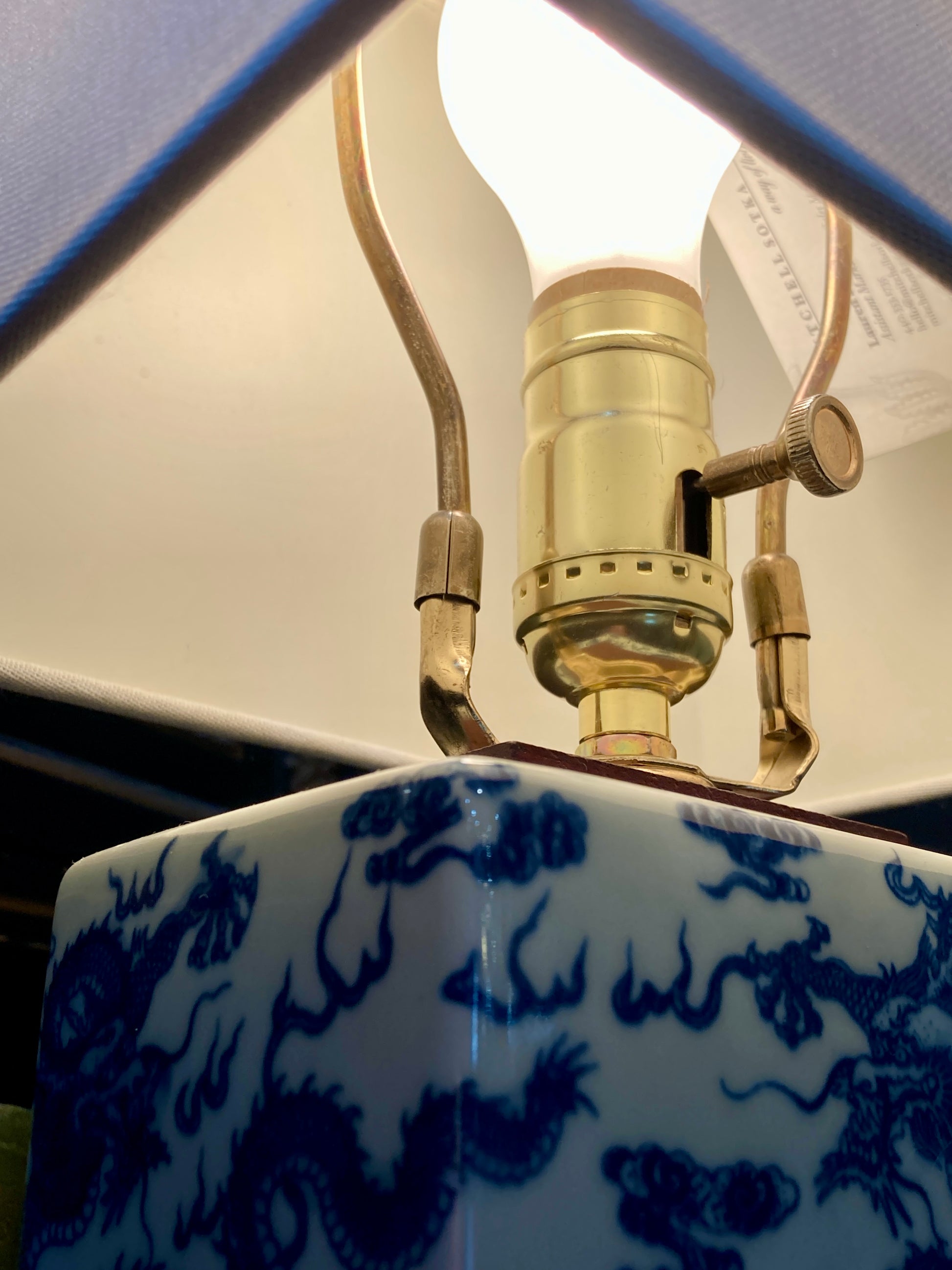 Rectangular Blue and White Porcelain Wood Ralph Lauren Accent Lamp Light