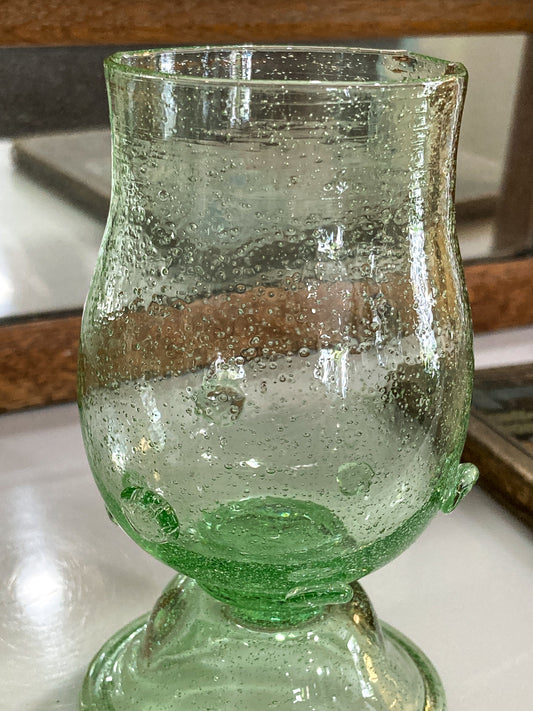Set of Eight Vintage Italian 1960s Handblown Green Glass Cordial Glasses