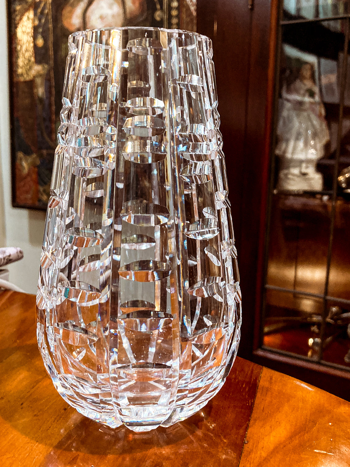Stunning Vintage Clear Crystal Cut Teardrop Fluted Waterford Vase
