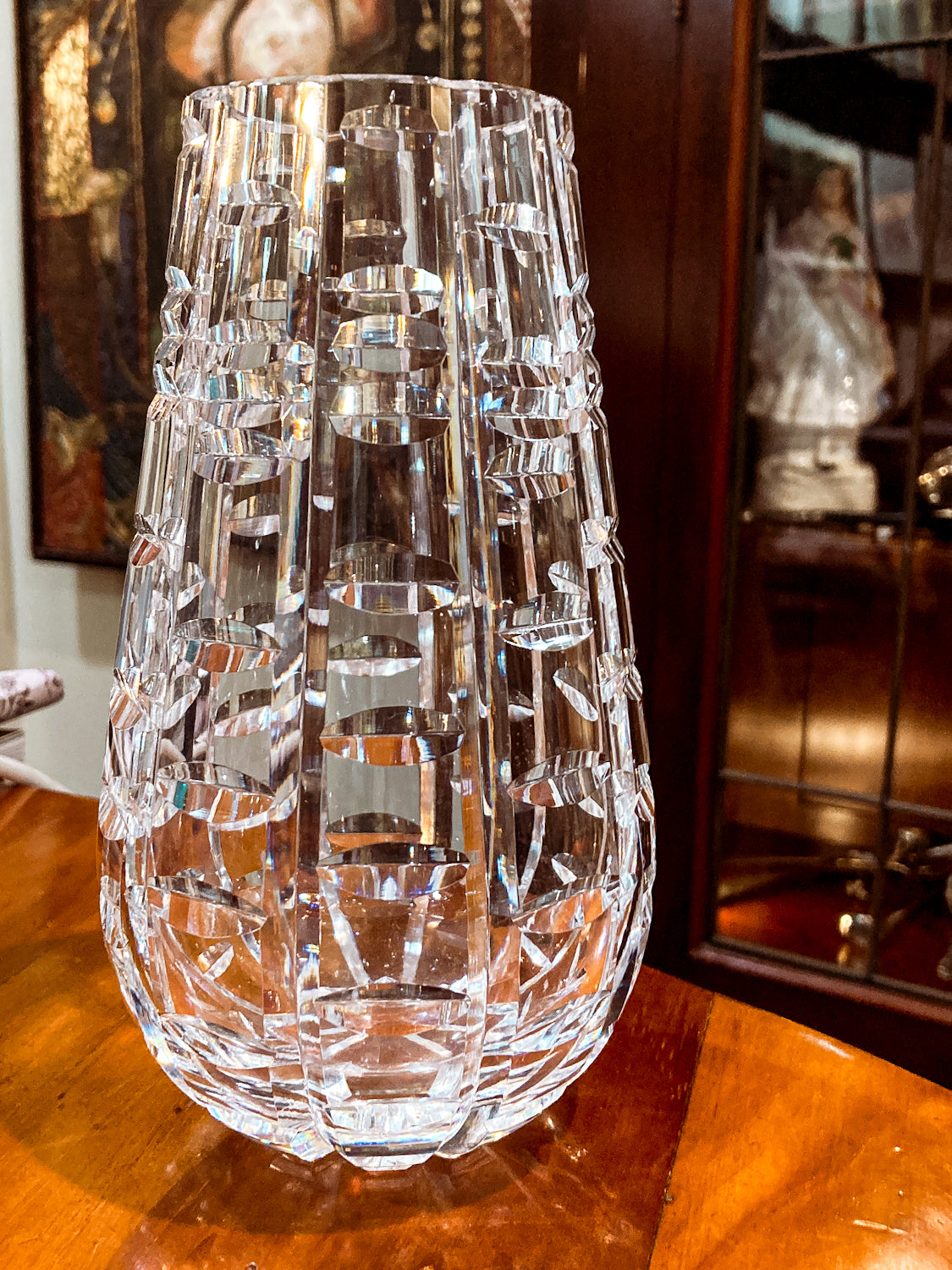 Stunning Vintage Clear Crystal Cut Teardrop Fluted Waterford Vase
