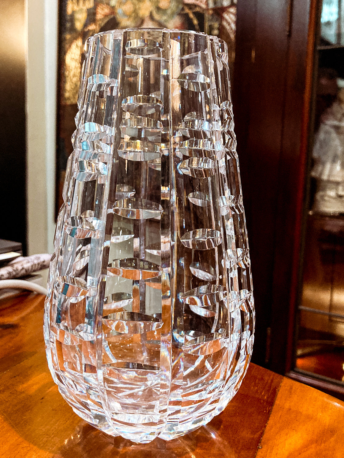 Stunning Vintage Clear Crystal Cut Teardrop Fluted Waterford Vase