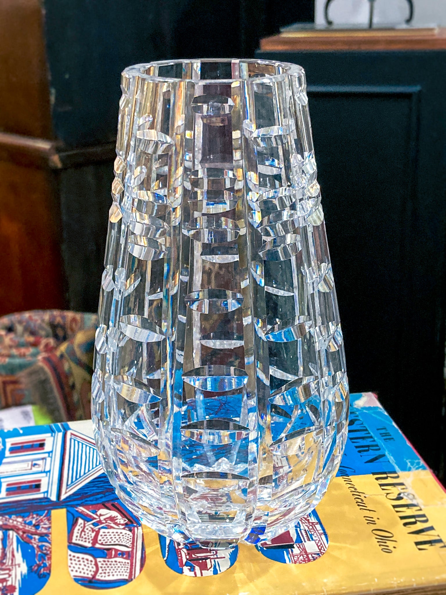 Stunning Vintage Clear Crystal Cut Teardrop Fluted Waterford Vase