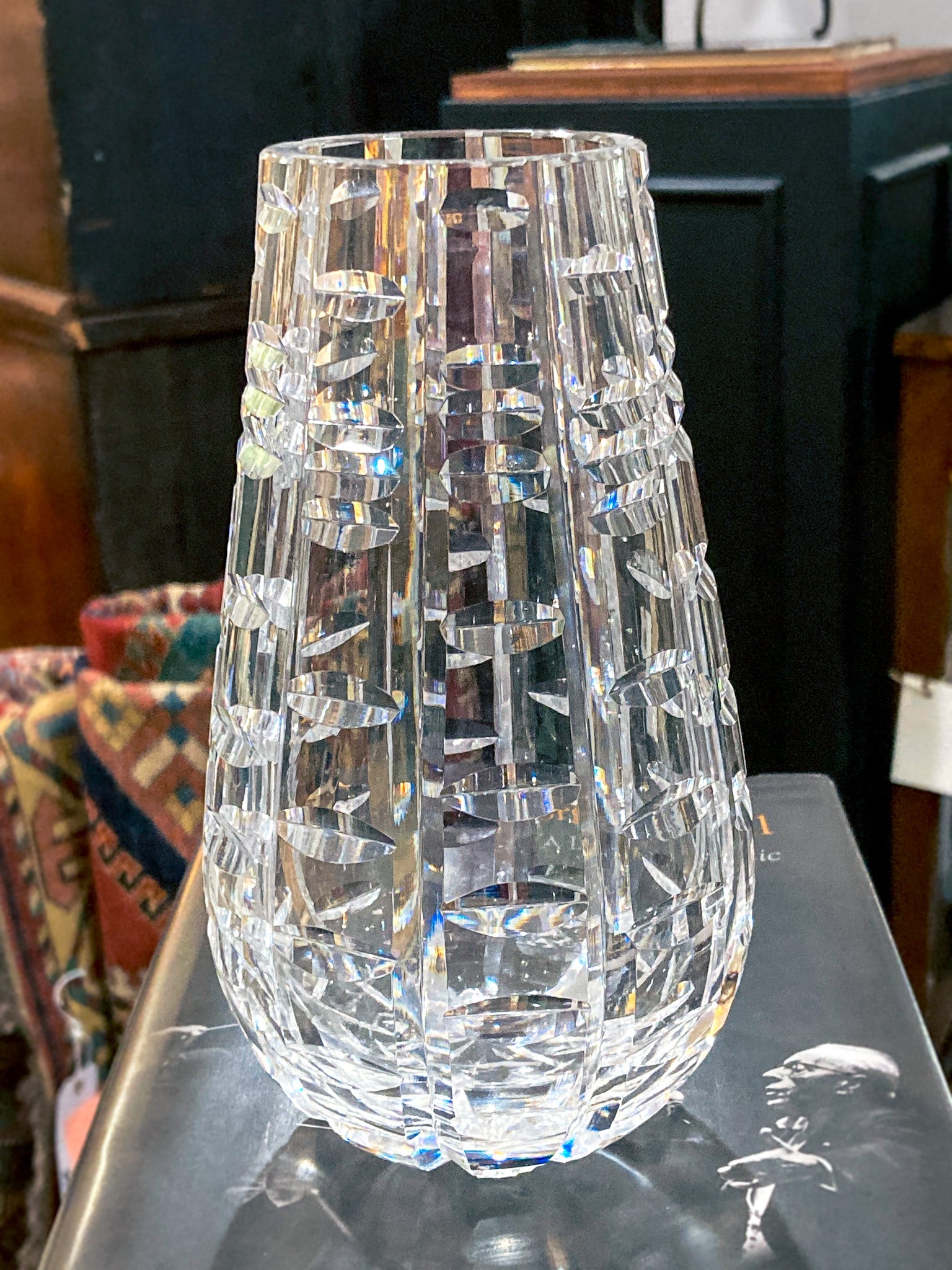 Stunning Vintage Clear Crystal Cut Teardrop Fluted Waterford Vase