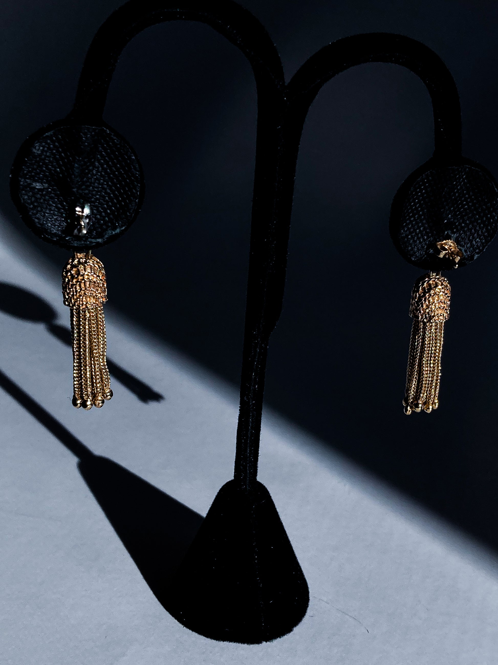 Vintage Italian 14K Yellow Gold Pearl Braided Tassel Dangle Post Earrings