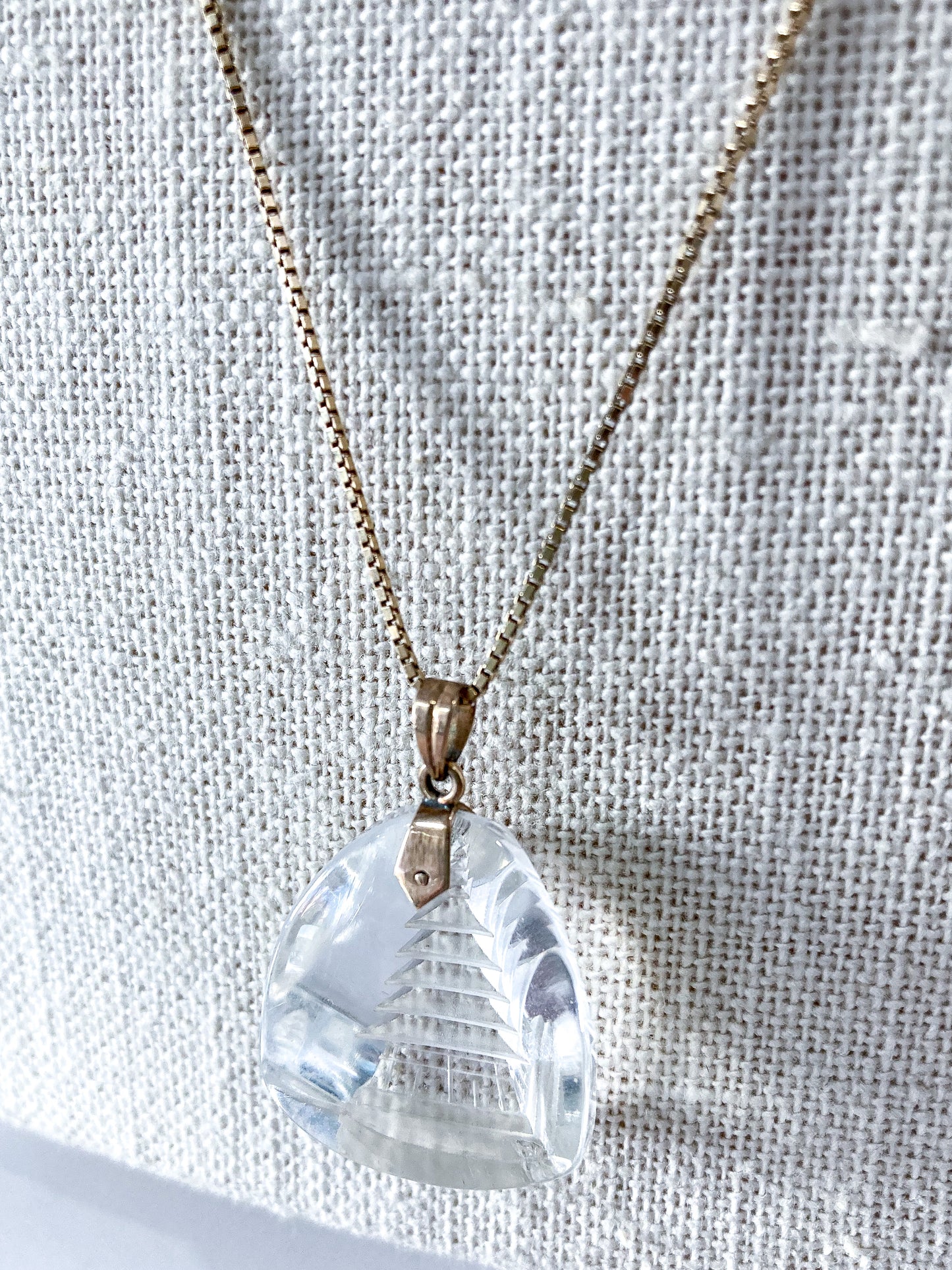 Vintage 14k Gold Carved Crystal Necklace Earrings Japan Jewelry Set