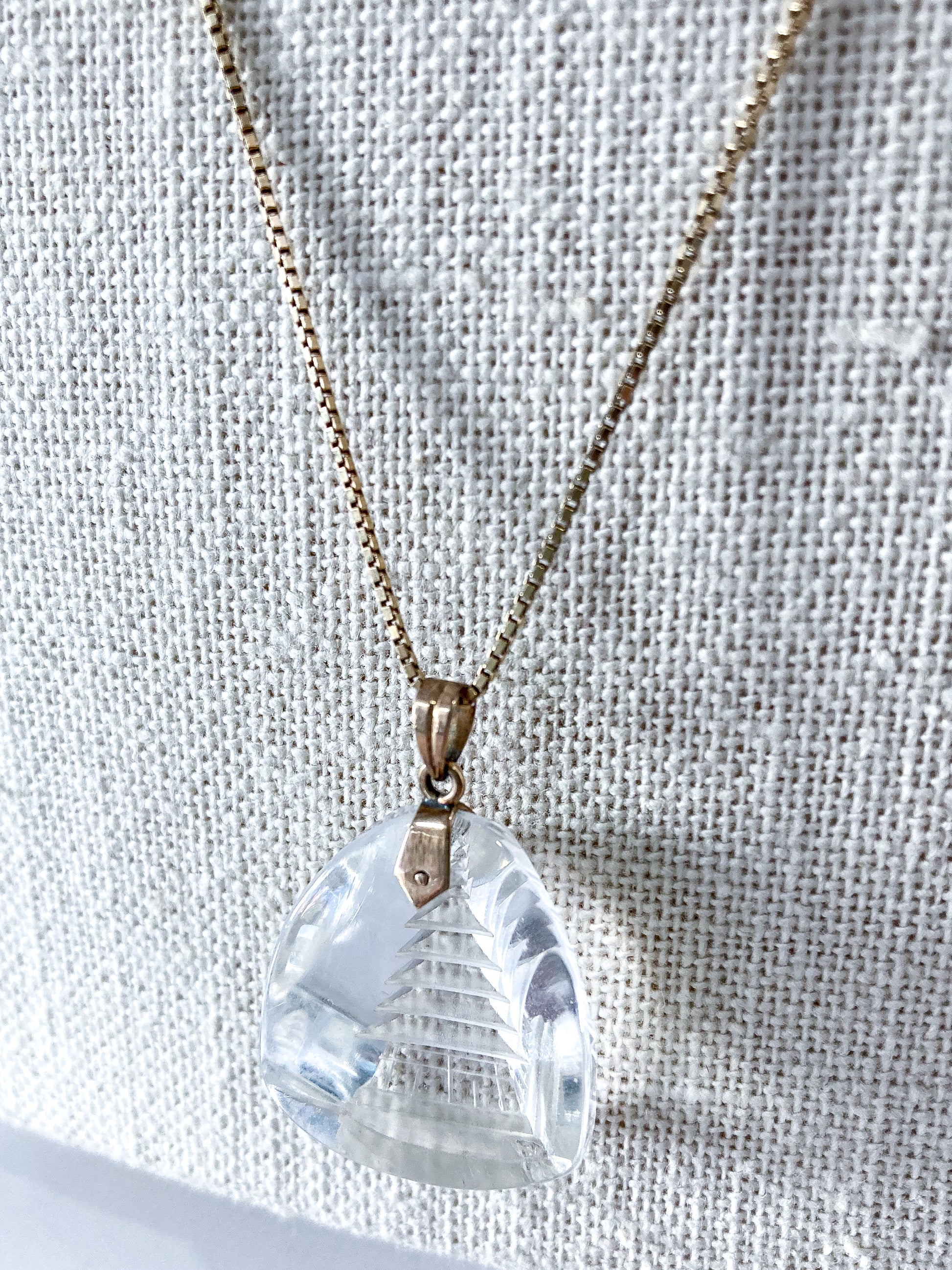 Vintage 14k Gold Carved Crystal Necklace Earrings Japan Jewelry Set