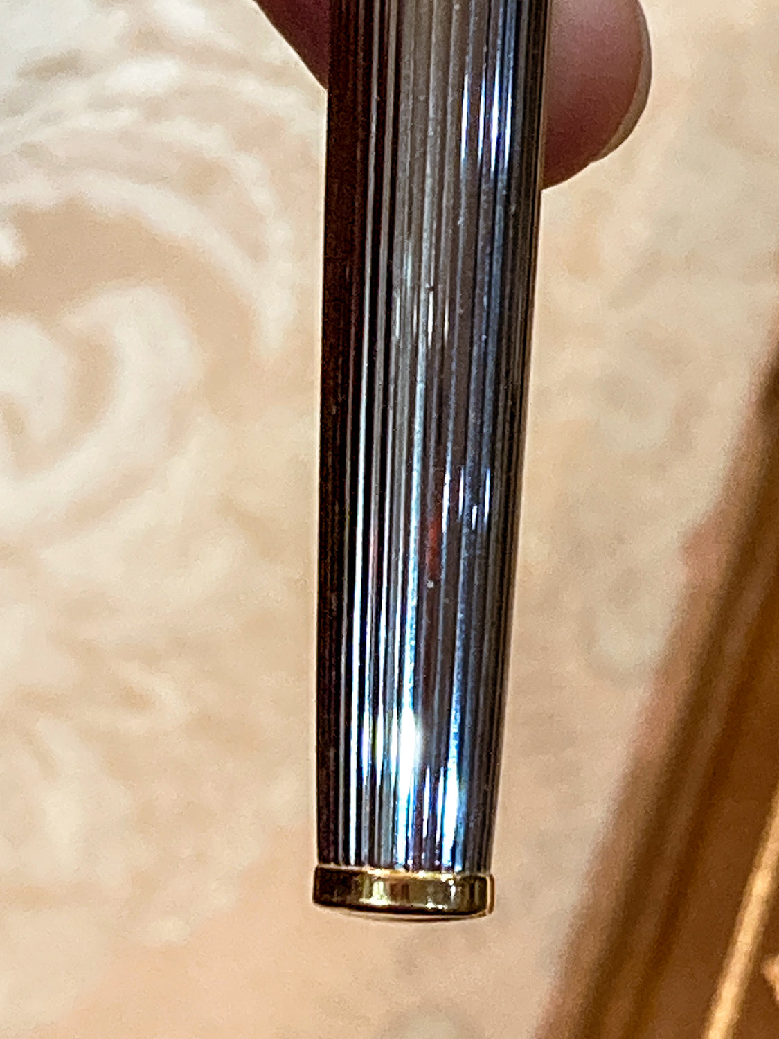 Vintage Waterman 18K Yellow Gold Silver Ribbed Fountain Ink Pen