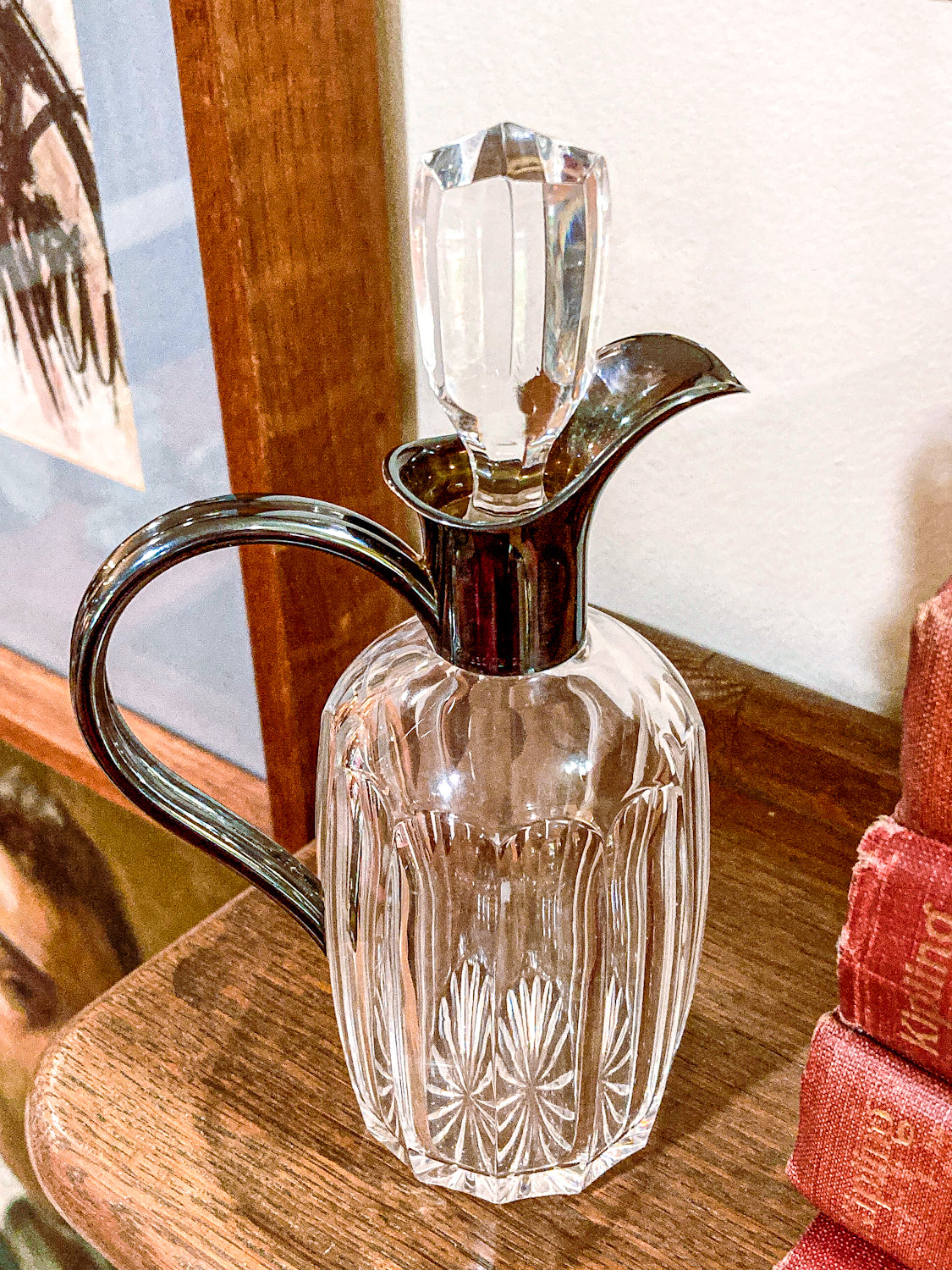 Vintage Cut Crystal 800 Silver German Cruet Bottle with Handle