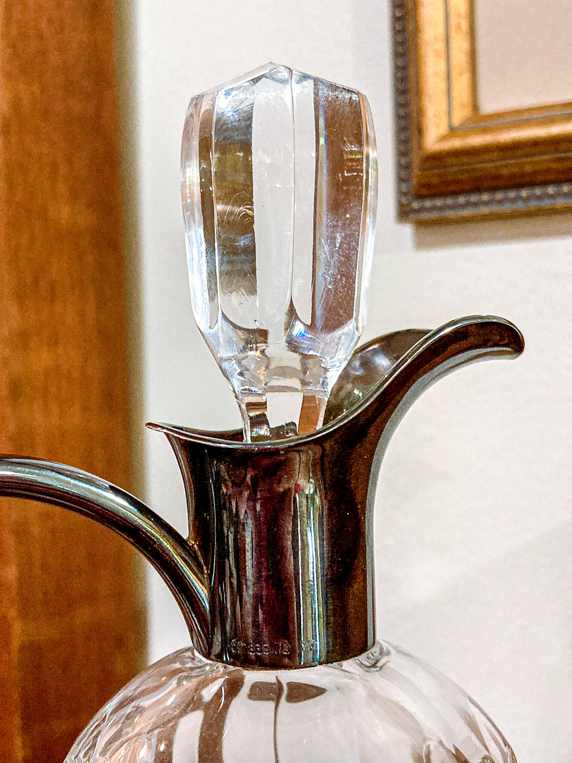 Vintage Cut Crystal 800 Silver German Cruet Bottle with Handle