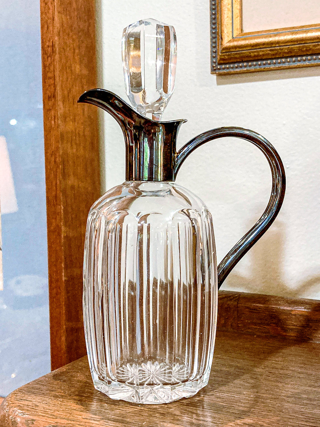 Vintage Cut Crystal 800 Silver German Cruet Bottle with Handle