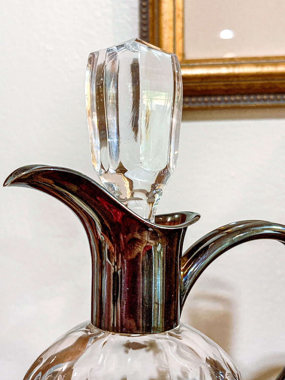 Vintage Cut Crystal 800 Silver German Cruet Bottle with Handle