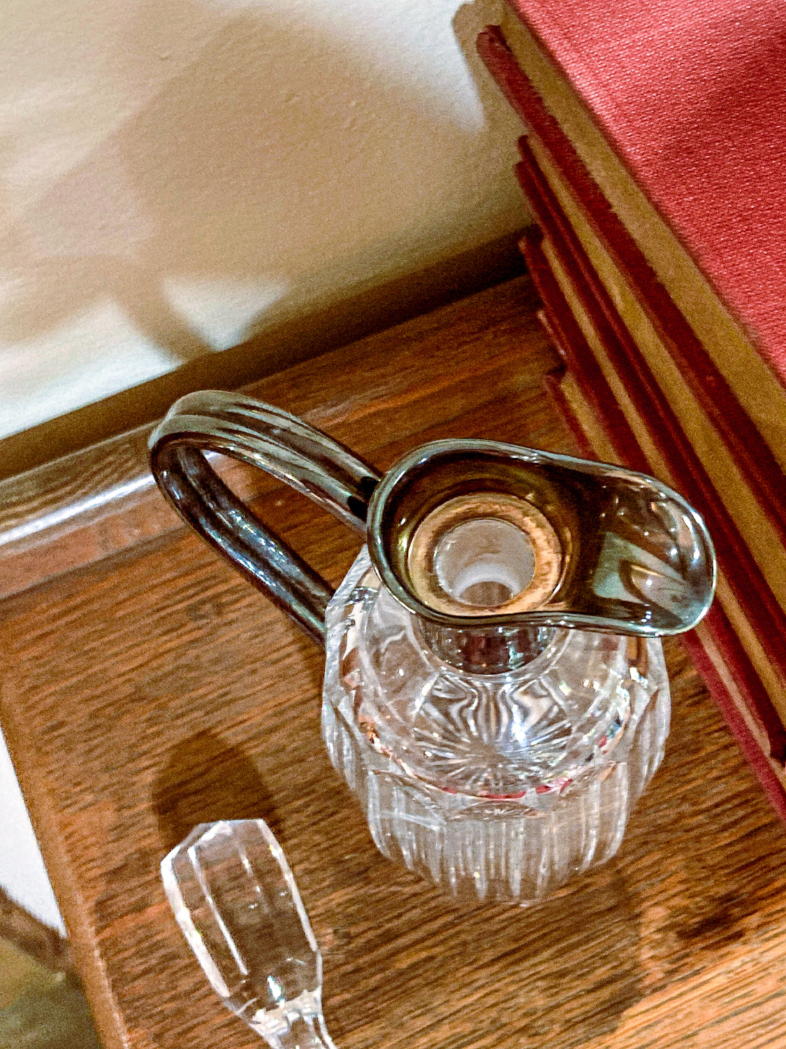 Vintage Cut Crystal 800 Silver German Cruet Bottle with Handle