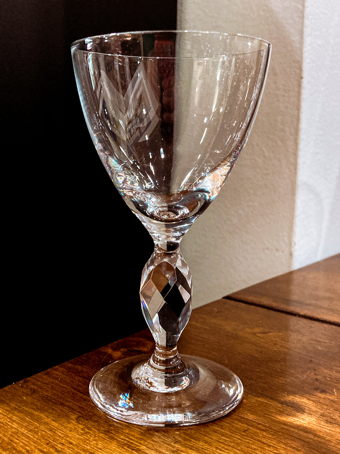 Vintage 1950s Set of Eight Paneled Stem Clear Glass Sherry Glasses