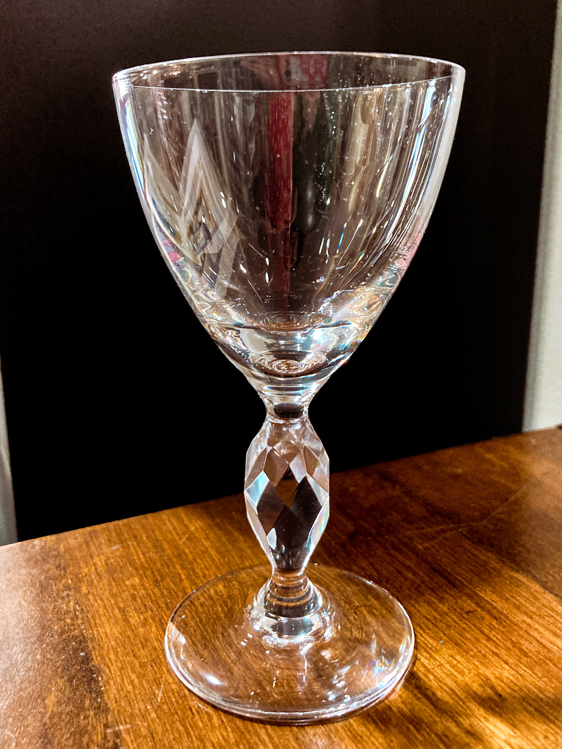 Vintage 1950s Set of Eight Paneled Stem Clear Glass Sherry Glasses