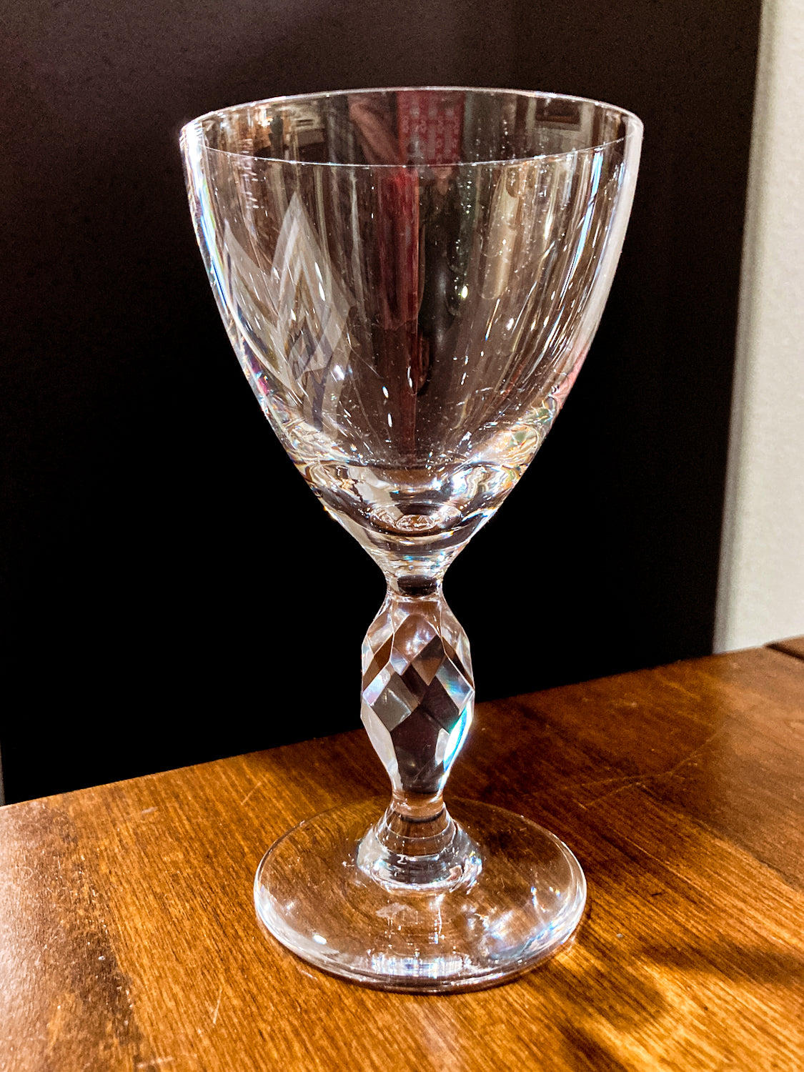 Vintage 1950s Set of Eight Paneled Stem Clear Glass Sherry Glasses