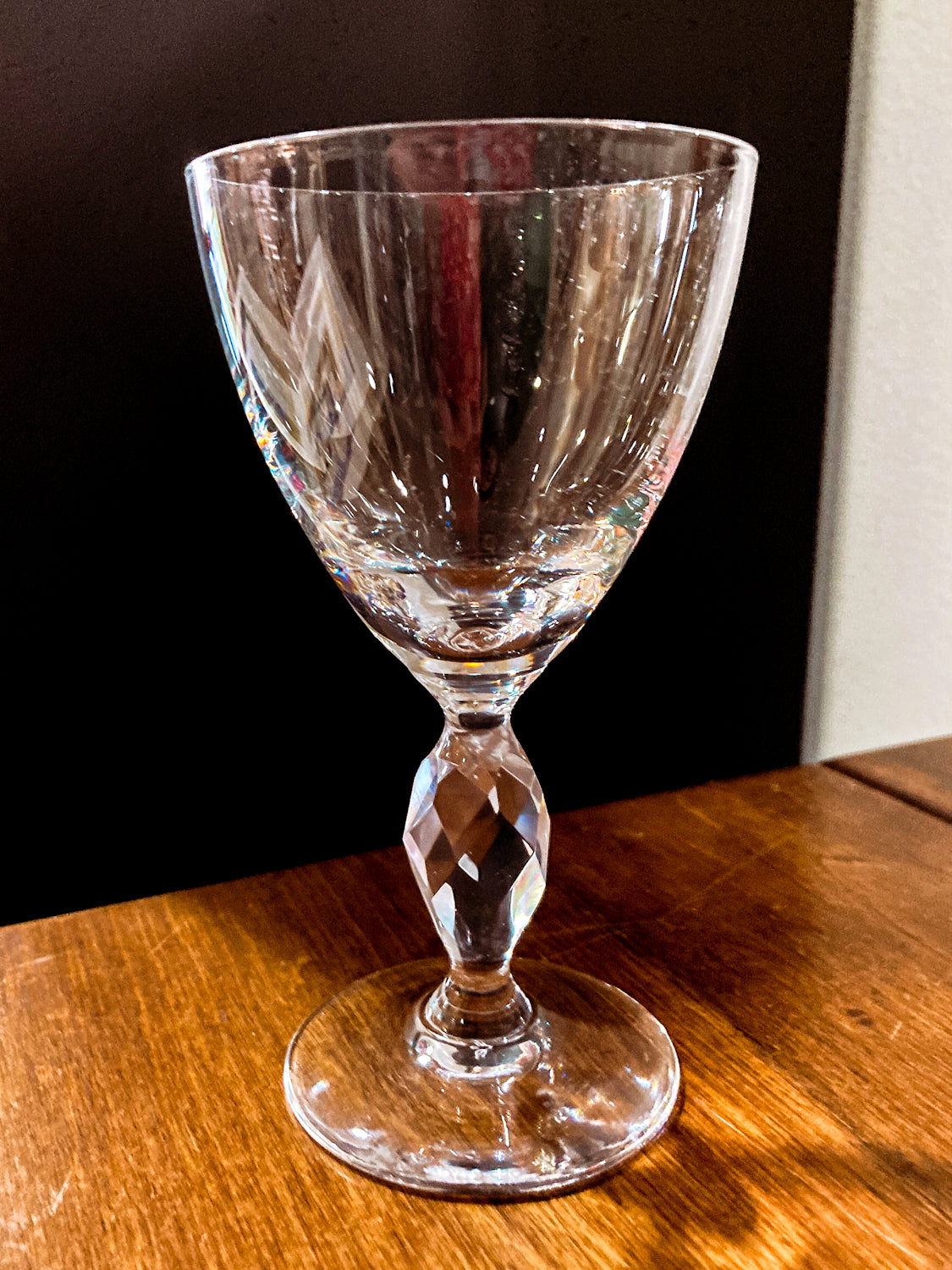 Vintage 1950s Set of Eight Paneled Stem Clear Glass Sherry Glasses