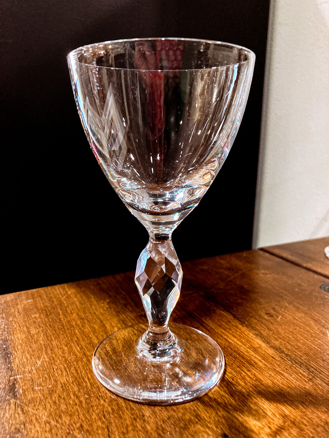 Vintage 1950s Set of Eight Paneled Stem Clear Glass Sherry Glasses