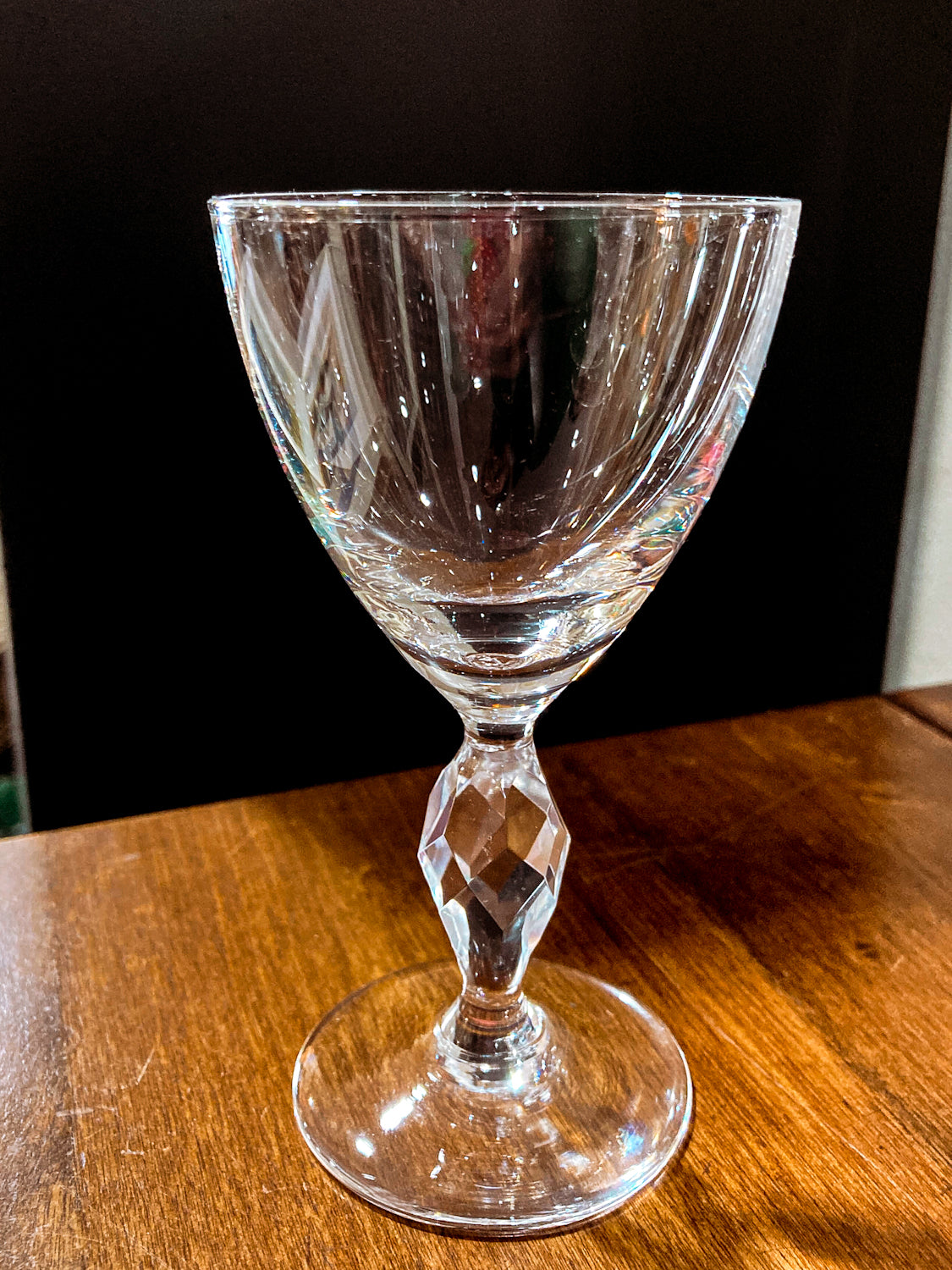 Vintage 1950s Set of Eight Paneled Stem Clear Glass Sherry Glasses