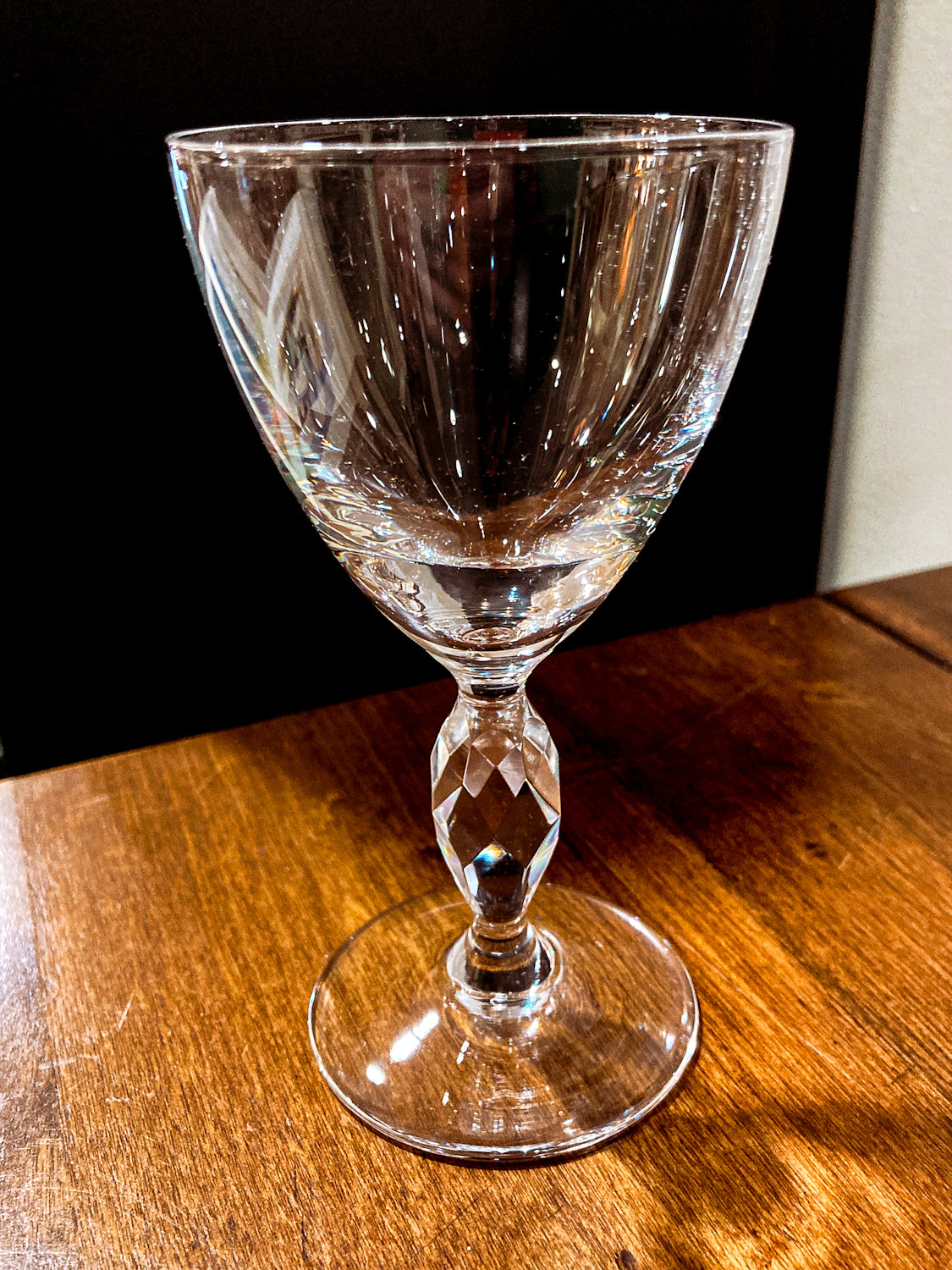 Vintage 1950s Set of Eight Paneled Stem Clear Glass Sherry Glasses