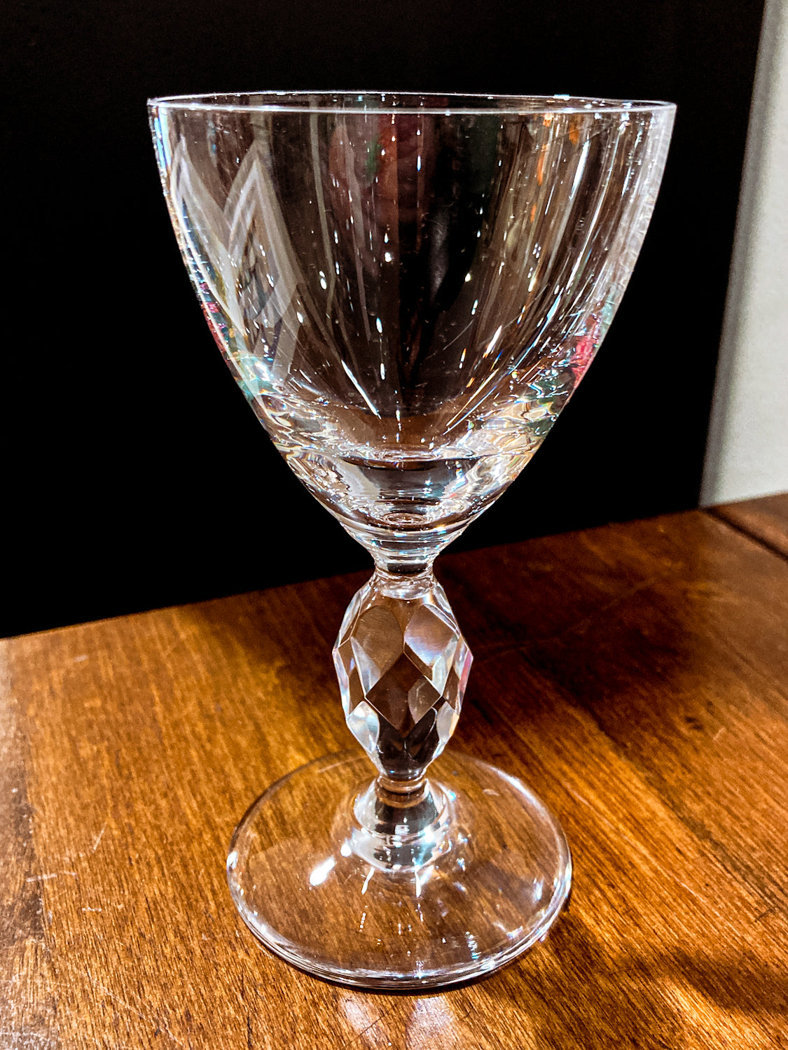 Vintage 1950s Set of Eight Paneled Stem Clear Glass Sherry Glasses