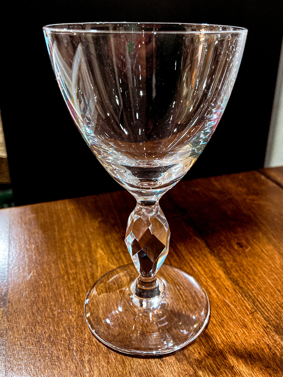 Vintage 1950s Set of Eight Paneled Stem Clear Glass Sherry Glasses