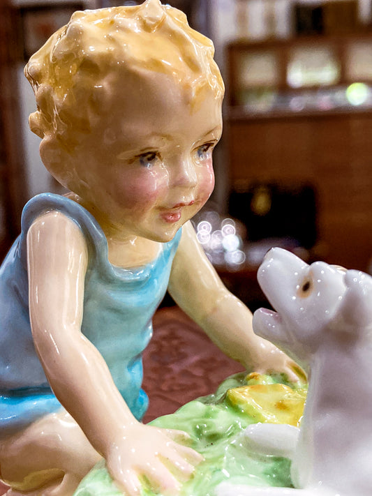 Vintage 1950's "Two Babies" Boy Dog Royal Worcester England Porcelain Figurine
