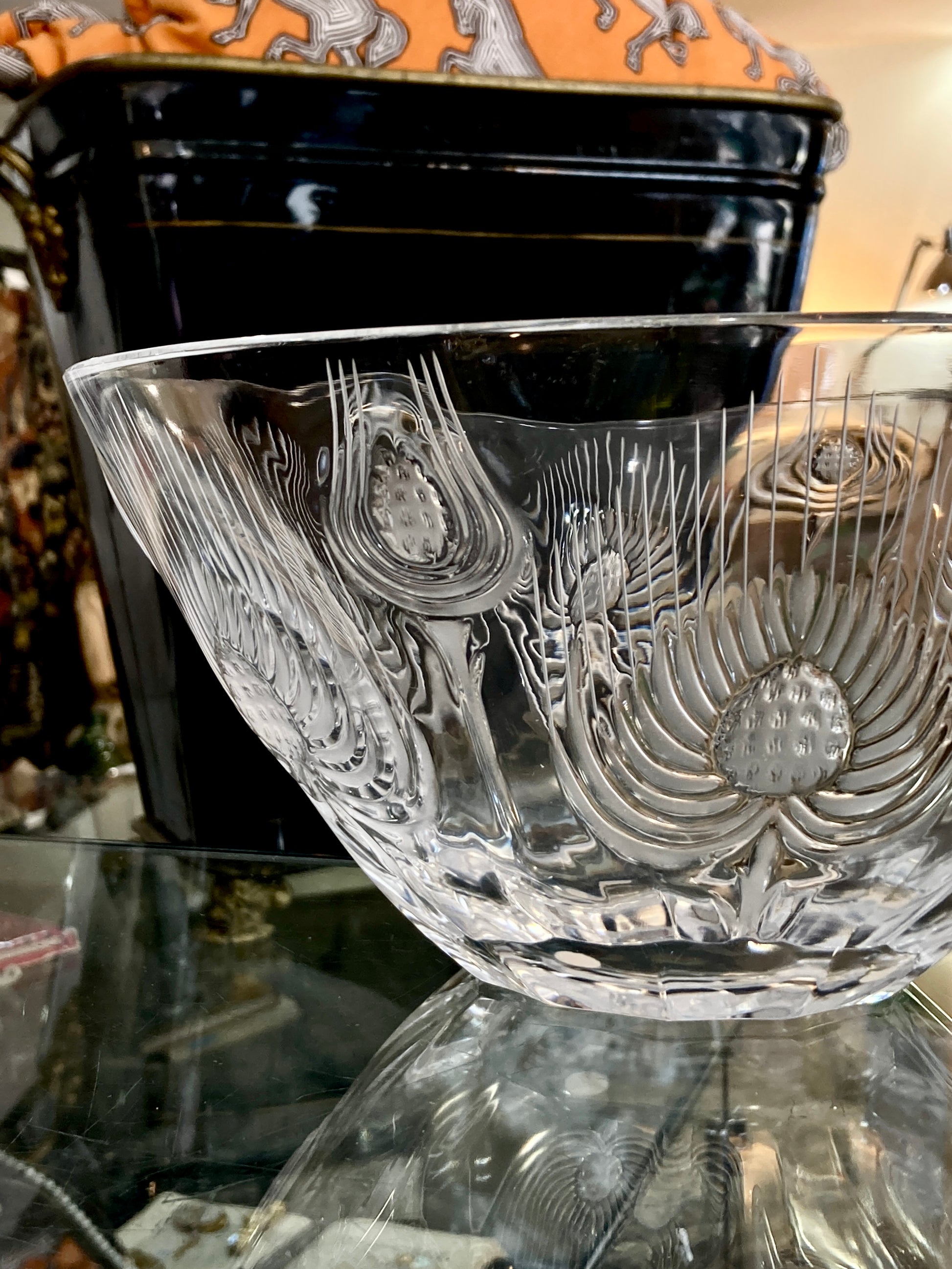 Vintage 1960s Lalique Clear Crystal Thistle Pattern Art Deco Style Bowl