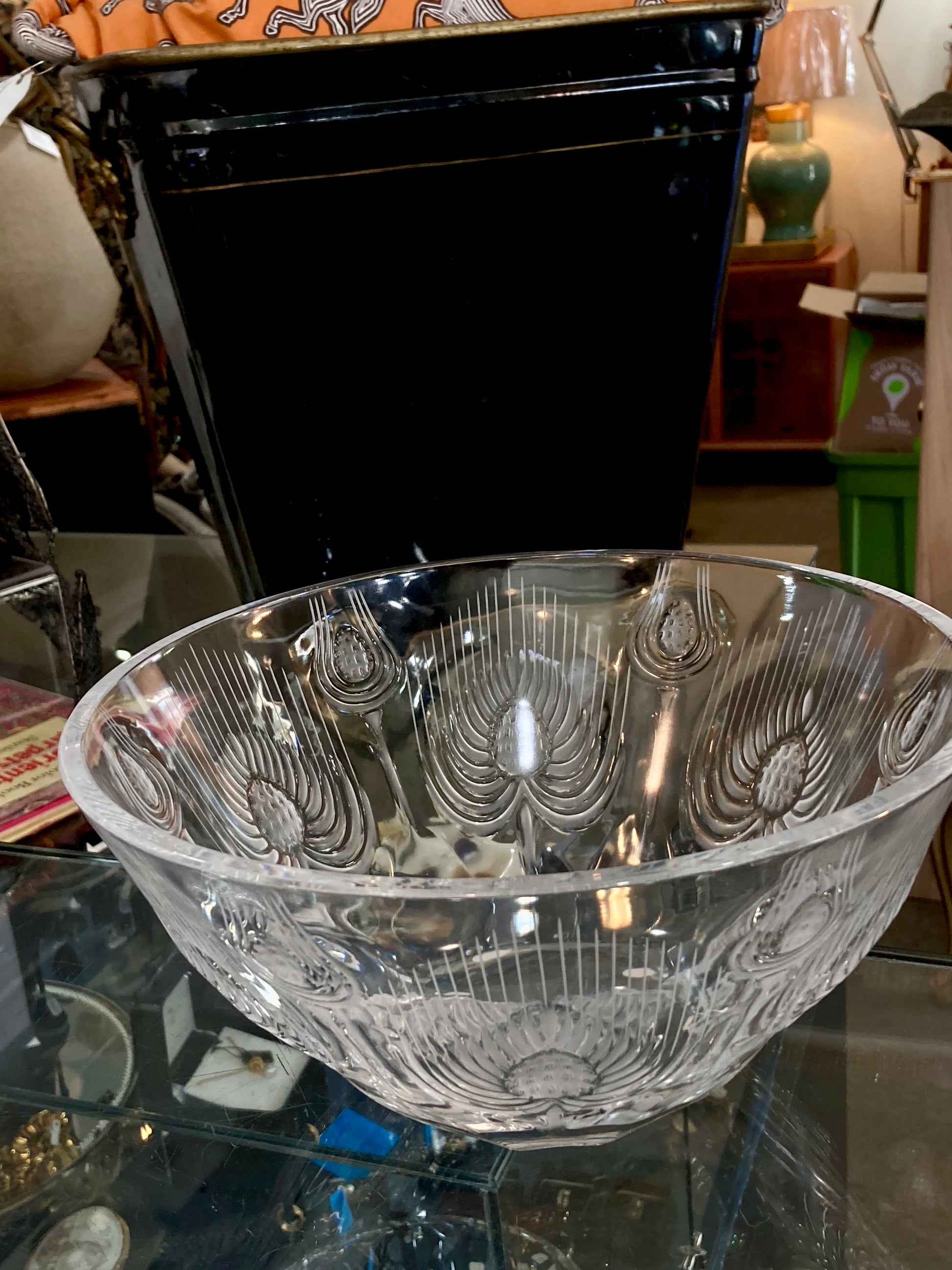Vintage 1960s Lalique Clear Crystal Thistle Pattern Art Deco Style Bowl
