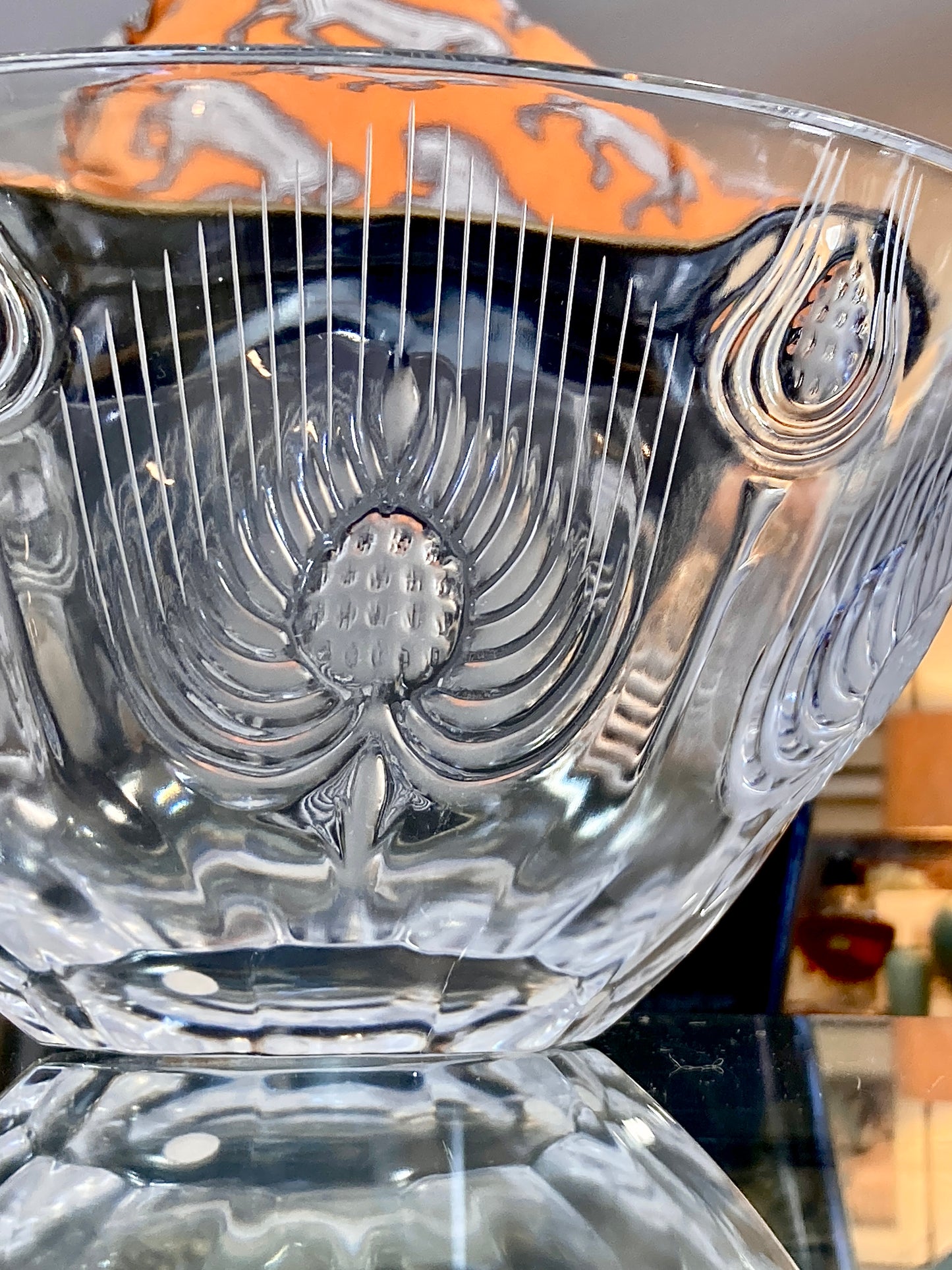 Vintage 1960s Lalique Clear Crystal Thistle Pattern Art Deco Style Bowl