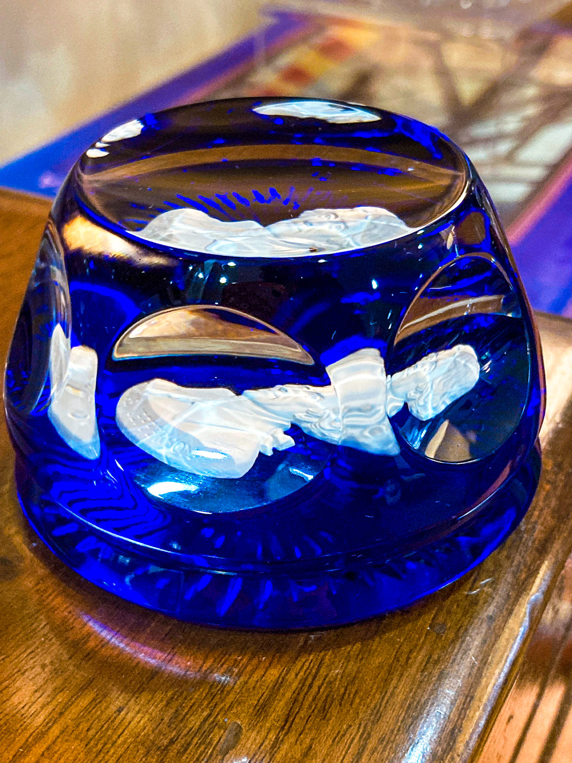 Vintage 1974 Thomas Jefferson Baccarat Franklin Mint Cobalt Glass Paperweight