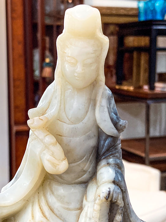 Vintage 20th Century Carved Soapstone Chinese Guan Yin Dragon Sculpture