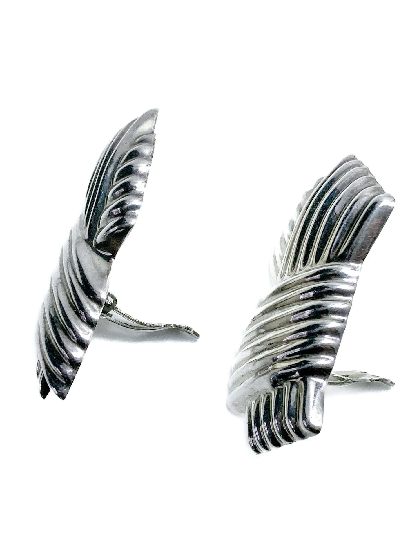 Vintage Large Mexico 925 Sterling Silver Geometric Statement Clip On Earrings