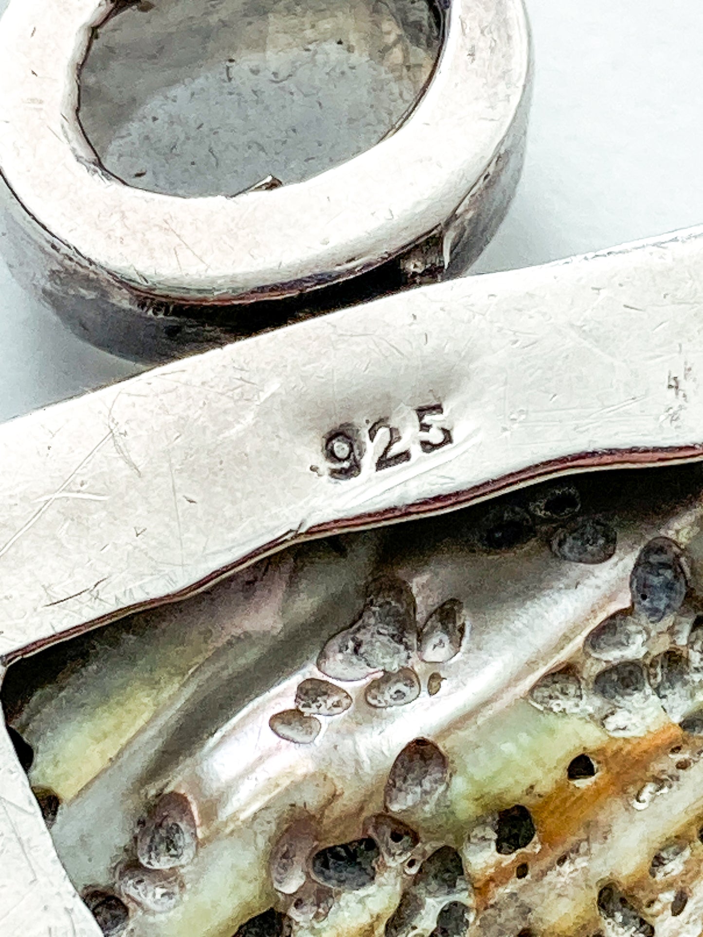 Vintage 925 Sterling Silver Abalone Shell Double Moonstone Pendant