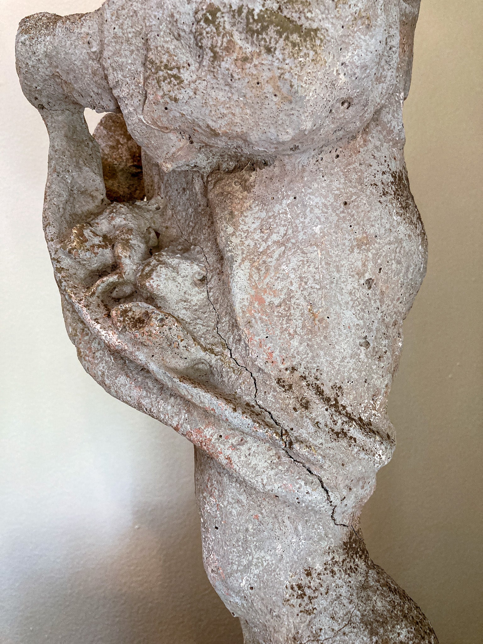 Vintage 1960s Barefoot Child Putti Outdoor Cast Stone Garden Sculpture Statue