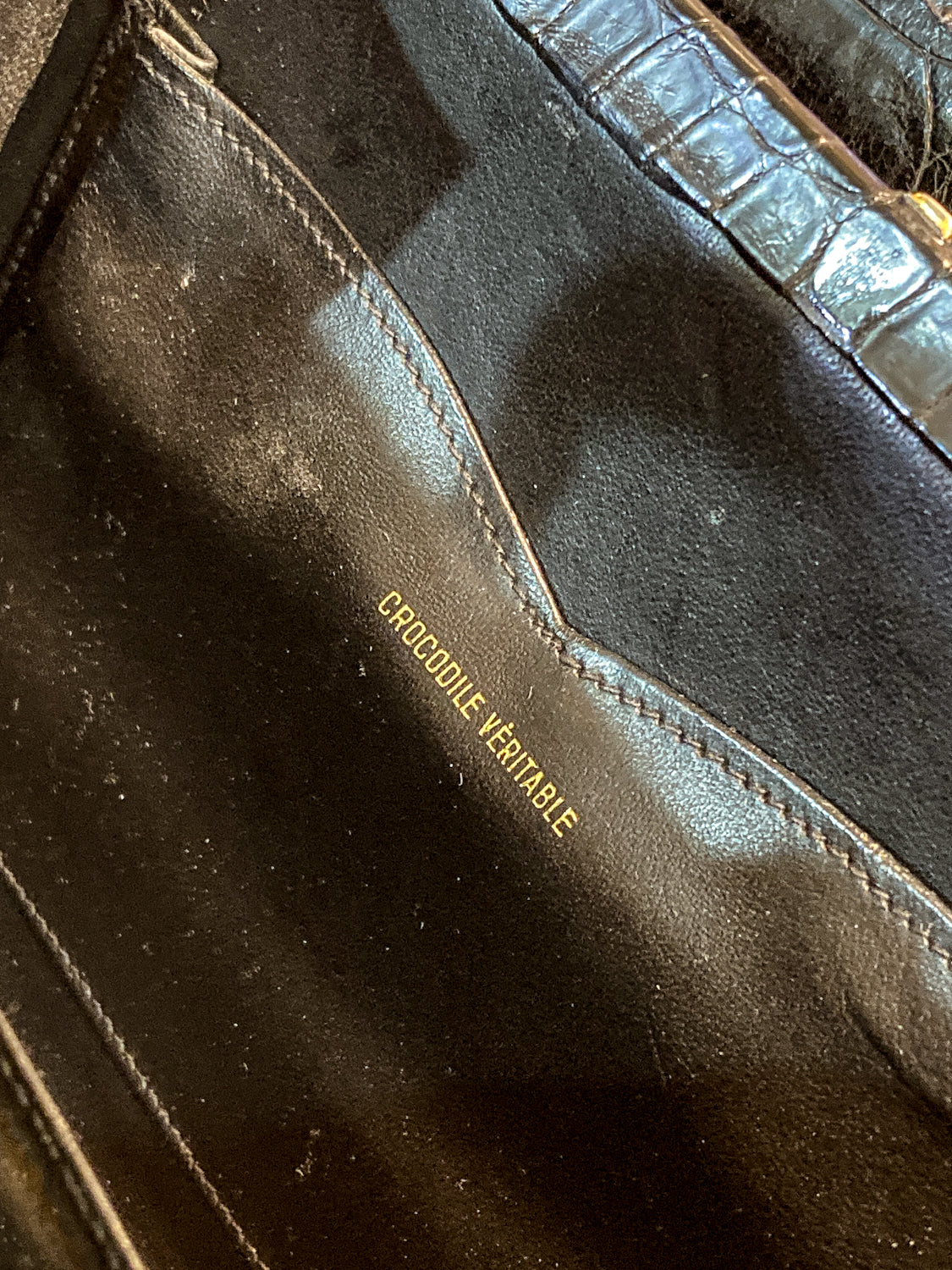 Vintage Black French Crocodile Patent Leather Classic Handbag Purse