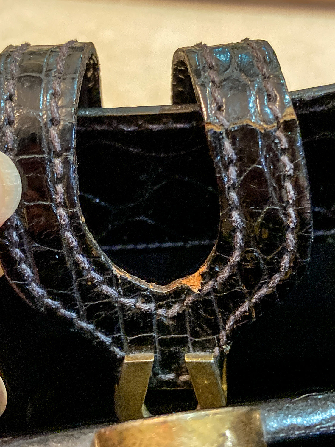 Vintage Black French Crocodile Patent Leather Classic Handbag Purse